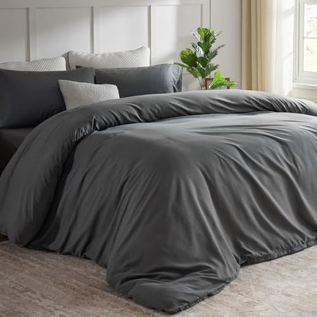 STWIENER Oversized King Plus Duvet Cover 120"x132", Only One Piece Extra Large Ultra Soft Microfiber Grey Duvet Cover for All Season - Zipper Closure & 8 Corner Ties(Grey, Alaskan King 120x132 inches) STWIENER