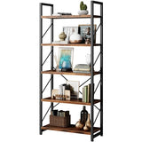 5 Tiers Bookshelf, Classically Tall Bookcase Shelf, Industrial Book Rack, Modern Book Holder in Bedroom/Living Room/Home/Office, Storage Rack Shelves for Book, Brown Shintenchi