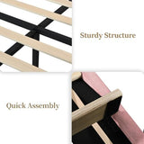 HOMBCK King Size Bed Frame, Pink Bed Frame King with Diamond Vertical Channel Headboard, Upholstered Velvet Headboard and Footboard, Adjustable Headboard, No Box Spring Needed, Easy Assembly, Pink HOMBCK