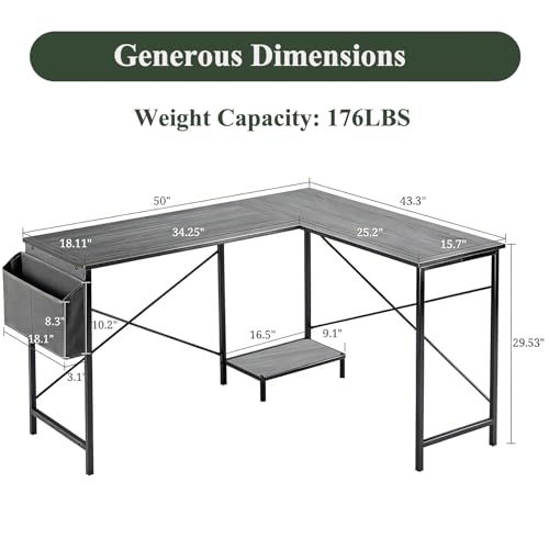 Sagenest L Shaped Desk, 50 Inch Reversible Computer Desk Corner Gaming Table with CPU Stand & Storage Bag, Sturdy Metal Frame PC Workstation for Home Office SageNest