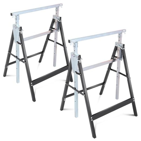 Auto Dynasty 2 Pack Saw Stand Sawhorse with Adjustable 7-Level Quick-Build Foldable Heavy Duty Miter Saw Horse Stand Max Capacity 440lbs, Black/Chrome Auto Dynasty