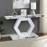 Mcltopz 55" Silver Mirrored Console Table, Rectangle Sofa Table with Sparkling Crystal Hexagon Base, Modern Luxury Mirrored Furniture with with Diamond Glass Effects for Entryway Hallway Entrance Mcltopz