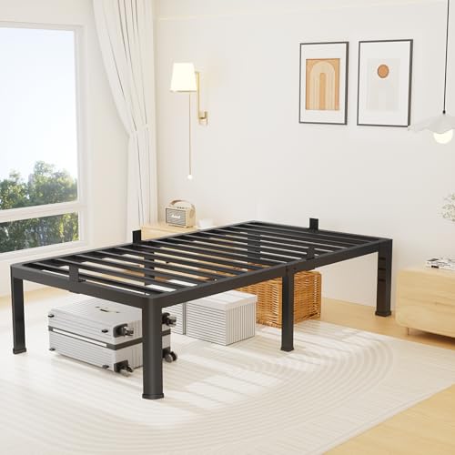 14 Inch Twin Bed Frame, Metal Platform Bed Frame with Round Corner Legs, 3500 lbs Heavy Duty Steel Slats Support, No Box Spring Needed, Noise Free, Easy Assembly, Black Superay