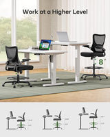 Marsail Drafting Chair, Tall Office Chair with 2D Lumbar Support, Standing Desk Chair with Padded Flip-Up Armrests & Adjustable Footrest Ring, Black Marsail