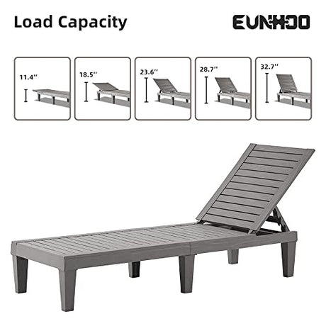 EUNHOO Outdoor Chaise Lounge Set of 2, Adjustable Pool Lounge Chair with 5 Positions Backrest, Waterproof Sun Loungers for Garden Pool Beach Patio Deck Sunbathing EUNHOO