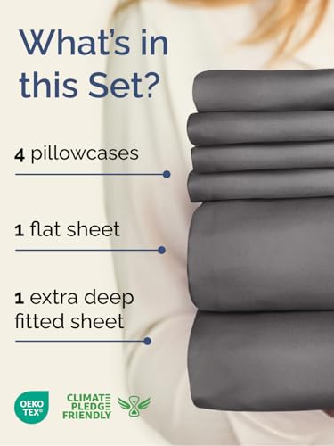 Extra Deep Queen Sheet Set - 6 Piece Breathable and Cooling Sheets - Hotel Luxury Bedding for Women, Men, Kids & Teens - Easy & Secure Fit - Soft, Wrinkle Free and Comfy - Extra Deep Pockets - Grey CGK Unlimited