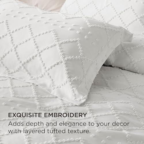 Bedsure Boho Duvet Cover Queen Size - White Breathable & Soft Boho Bedding, Machine Washable Comforter Cover for All Seasons, Includes 1 Duvet Cover 90"x90" with 2 Pillow Shams & Zipper Closure Bedsure
