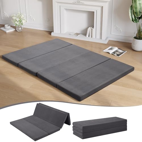 MeMoreCool Folding Foam Futon Mattress Queen, Foldable Japanese Floor Mattress, Sleeping Mat Pad for Adults Guests Sleepovers, 3 in Thick Tatami Mat Portable Shikibuton, Dark Grey MeMoreCool