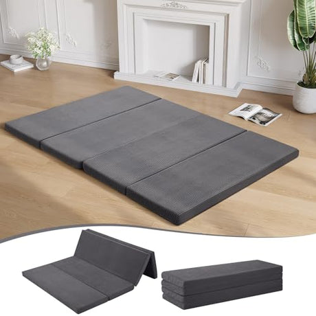 MeMoreCool Folding Foam Futon Mattress Queen, Foldable Japanese Floor Mattress, Sleeping Mat Pad for Adults Guests Sleepovers, 3 in Thick Tatami Mat Portable Shikibuton, Dark Grey MeMoreCool