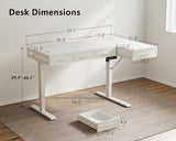 OffiGo L Shaped Electric Standing Desk with Wooden Drawers, 55 Inch Height Adjustable Corner Workstation with Power Outlets, Sit Stand Table for Home, Office, White OffiGo