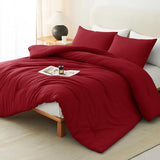 CozyLux Queen Comforter Set Dark Red, 3 Pieces Solid Queen Comforter Breathable Quilted Style Bedding Sets, Luxury Soft Bed Set with Down Alternative Comforter All Season (1 Comforter & 2 Pillowcases) CozyLux