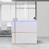 50" Reception Desk – Modern Front Desk with Lockable Drawer, Keyboard Tray, Storage Cabinet, Built-in Power Outlet, LED Lights & DIY Stripe – Ideal for Lobbies, Salons & Retail LayBurst