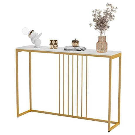 Wisfor Sintered Stone Console Table: White Entryway Table with Golden Frame - Modern Narrow Table Behind Sofa - Long Table for Hallway Foyer, 39.4x11.8x30.9 inch Wisfor