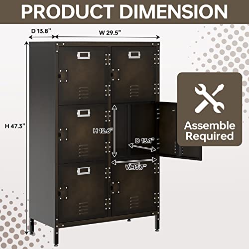 MIIIKO Metal Storage Locker,Industrial Storage Cabinet with Doors and Shelves,Stylish and Sturdy 6 Compartment with Lockable Doors for Home Office,School,Club and Bar MIIIKO