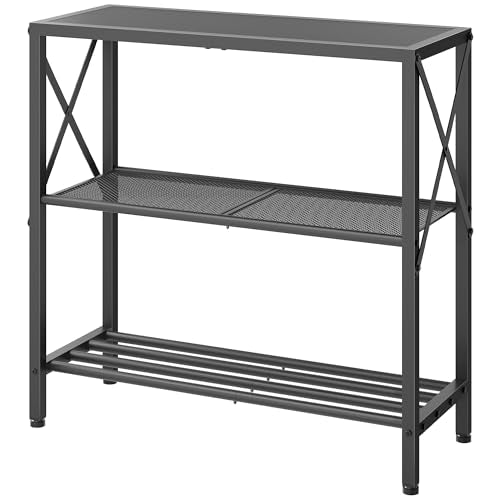 Hoctieon Industrial Console Table, 3-Tier Entryway Table, Metal Frame, Sofa Tables with Shelf, Hallway Desk, Entrance Desk for Entryway, Living Room, Foyer, Hallway, Black Hoctieon