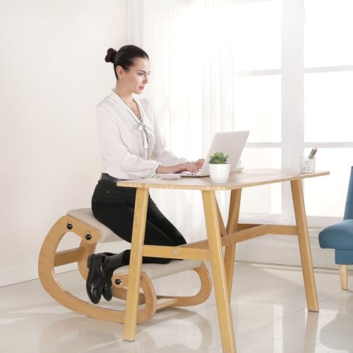 Predawn Adjustable Ergonomic Kneeling Chair – Custom Height Rocking Posture Stool with Thick Cushions, Solid Wood Frame, Knee Support Seat for Adults, Office or Meditation Use(White Oak) Predawn