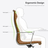 OTDMEL Ribbed Office Chair with Top Grain Leather - High Back Ergonomic Desk Chair with Aluminum Arm Rest and 5-Star Base, Swivel Chairs Light Brown OTDMEL