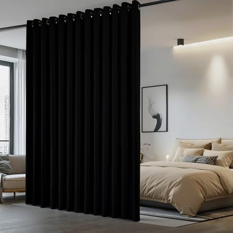 NICETOWN Lower Noise Room Divider Curtain Screen Partitions, Blackout Sound Reducing Divider Room Panel for Doorway/Glass Window/Sliding Door/Patio (1 Panel, 7ft Tall x 8.3ft Wide, Black) NICETOWN