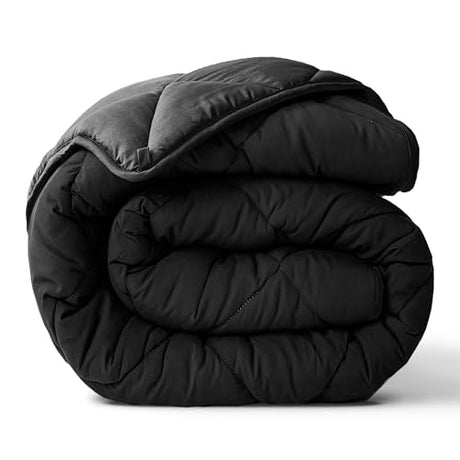 ViscoSoft Microfiber All Seasons Down Alternative Quilted Comforter - Cooling Breathable Premium Soft Reversible Microfiber Duvet Blanket, Black/Gray, Twin/Twin XL ViscoSoft