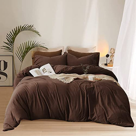 Pureant Brown Comforter Sets Full Solid Mocha Coffee Bedding Comforters Cotton Men Plain Dark Color Quilts Adults Chocolate Brownness Blankets Vintage Chestnut Comforters Teens Brown Dorm Bedding Soft Pureant