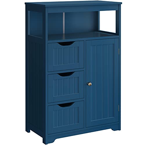 Yaheetech Bathroom Floor Cabinet, Free Standing Wooden Storage Organizer Multiple Tiers Storage Living Room Cabinet, Navy Blue Yaheetech