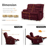 MCombo 57" Power Loveseat Recliner, Electric Reclining Loveseat Sofa with Heat and Vibration, Cupholders, USB Charge Ports for Living Room 6314 (Burgundy, Loveseat)