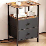 Smoproper Nightstand with Charging Station, Bedside End Table with 2 Fabric Drawers for Bedroom, Side Table with USB Ports and Outlets (Brown Black) Smoproper
