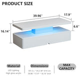 oneinmil Modern Stylish Coffee Table with 16 Colors LED Lights, Double-Layer Design for Living Room, White oneinmil