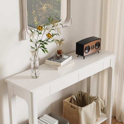 AQIMUELE Wood Console Table with Drawers, Mid Century Modern Console Table Walnut for Entryway, Living Room, Hall Way. AQIMUELE
