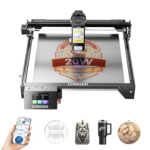 Longer RAY5 New Upgrade Laser Engraver, Laser Cutter 20W Output Power, Engraving Speed Up to 24,000 mm/min, 3.5” Color Touch Screen, App Offline Control, DIY Engraver Tool for Metal/Glass/Wood Longer