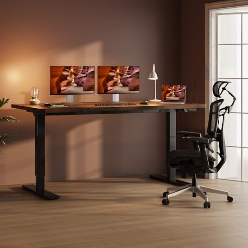 FitStand Dual Motor Standing Desk, Large Stand Up Desks, 79x31 Inches Electric Sit Stand Desks, 4 Memory Preset Adjustable Height Computer Table for Home Office with Splice Board (Brown) FitStand