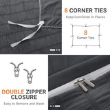 HYMOKEGE Dark Grey Duvet Cover Queen Size, Ultra Soft 3-Piece Seersucker Duvet Cover Set with Zipper Closure, Soft Brushed Microfiber Bedding Set with 8 Corner Ties (90"x90", 2 Pillowshams) HYMOKEGE