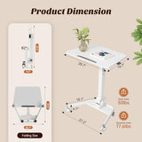 JYLH JOYSEEKER Foldable Mobile Standing Desk, 90 Tiltable Rolling Standing Desk, Height Adjustable Portable Laptop Workstation for Home Office, Easy to Fold, White JYLH JOYSEEKER