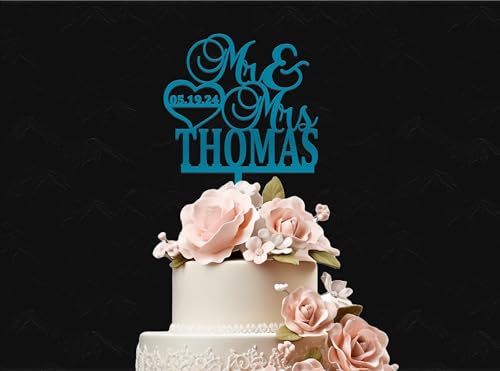 Mr and Mrs Cake Topper for wedding, Last name and date topper, Personalized cake topper, rustic toppers for cake, Wooden Bride & Groom Mr Mrs Heart Customized Wedding topper - WoodArtSupply