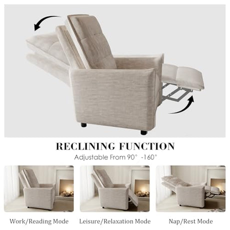 Chenille Fabric Recliner Chair for Adults - Manual Push Back Reclining Sofa with Sturdy Metal Frame, Overstuffed High-Density Foam, Adjustable Footrest for Living Room, Home Theater (Beige) Forrise