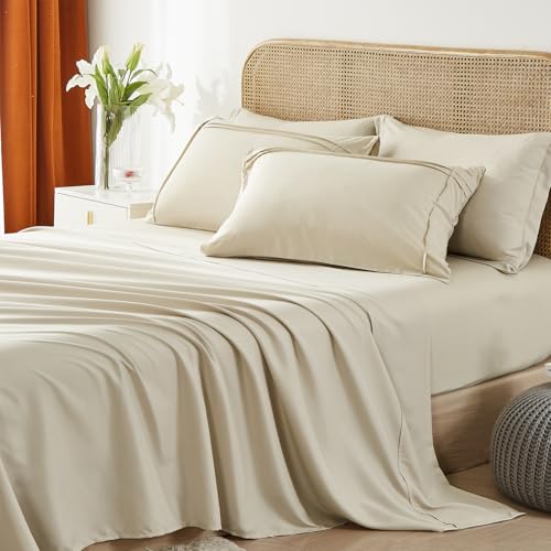 Yogeneg Twin Comforter Set 5 Piece Bed in a Bag,Grid Pinch Pleat Beige Twin Bedding Set,Striped Textured Soft Microfiber Comforter with Sheet Set,All Season Complete Bed Set(Beige,Twin) Yogeneg