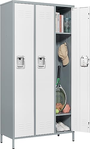 Fesbos 72" Metal Locker for Employees 3 Doors Gray&White Steel Storage Locker for Office, School, Gym - Metal Storage Cabinets for Home, Office, Gym, School - WoodArtSupply