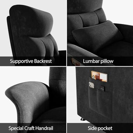 LegacyAmerhome Power Recliner Chair for Adults with Heat & Massage - Soft Fabric Electric Reclining Sofa with Remote Control, 3 Side Pockets, 180° Lay Sleeper for Living Room Home Theater, Black LegacyAmerhome