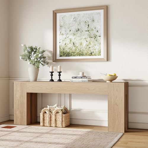 Epecoya Extra Long Sofa Console Table for Entryway Living Room, 79-Inch Farmhouse Wood Behind Couch Table, Rectangular Accent Console with Wooden Double Base for Hallway Foyer Entrance, Light Oak Epecoya