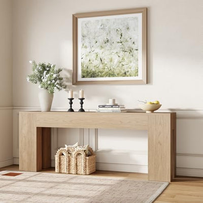 Epecoya Extra Long Sofa Console Table for Entryway Living Room, 79-Inch Farmhouse Wood Behind Couch Table, Rectangular Accent Console with Wooden Double Base for Hallway Foyer Entrance, Light Oak