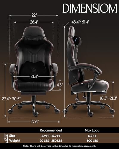 Dowinx Gaming Video Gaming Chair with Shiatsu Neck Massage and Lumbar Support for Home Office High Back Recliner Height Adjustable Ergonomic Comfy Leather Computer Desk Chair (Black) Dowinx