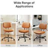 DUMOS Armless Small Home Office Desk Chair - Vanity Task Chair with Low Back, Height Adjustable PU Leather Swivel Computer Chair with 360° Rolling Wheels, Deep Brown DUMOS
