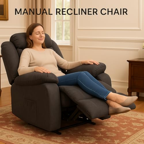 LUCKLIFE Recliner Sofa Set with Manual Recliners,Living Room Furniture Set with Reclining Couch,Loveseat and Armchair,Breathable Fabric Upholstery,Thick Cushions and Ergonomic Design,Dark Gray (2+1) LUCKLIFE