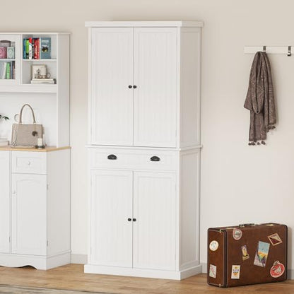 Function Home 72" Kitchen Pantry Cabinet, Tall Storage Cabinet, Freestanding Cupboard with Drawer and Adjustable Shelves, Pantry Cabinets for Kitchen Bathroom Living Room, White - WoodArtSupply