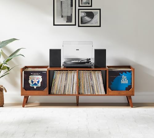 Crosley Furniture Asheville Mid-Century Modern Media Console Record Player Stand, Storage for Vinyl Records, Walnut Crosley Furniture