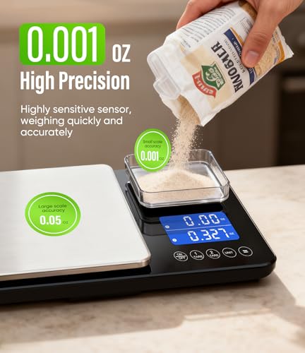 Digital Dual Platform Kitchen Scale, 33 lb Large & 1.1 lb Mini Food Scale with Dual-Line LCD Display, Stainless Steel, High Precision for Baking, Cooking, and Meal Prep Letron