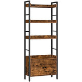 HOOBRO 4-Tier Industrial Bookshelf with Doors and Storage, Rustic Brown and Black HOOBRO