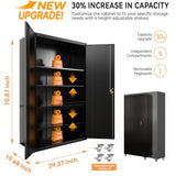 Upgraded Tall & Wide Metal Storage Cabinet with Doors & 4 Adjustable Shelves | Heavy-Duty Black Lockable Garage Cabinet with Wheels & Pegboard for Office, Gym, Basement, Warehouse (Black) basenji
