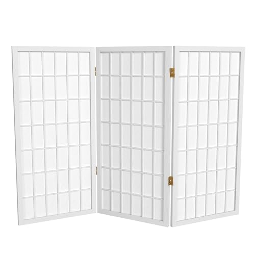 3 ft. Short Window Pane Shoji Screen - White - 3 Panels Red Lantern