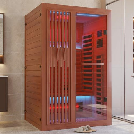 MEISSALIVVE Full Spectrum Sauna for Home, 1-2 Person Infrared Sauna with 7-Color Light Therapy & Bluetooth Speakers, Indoor Dry Heat Sauna with Red Light, Personal Luxury Spa for Home & Gym MEISSALIVVE